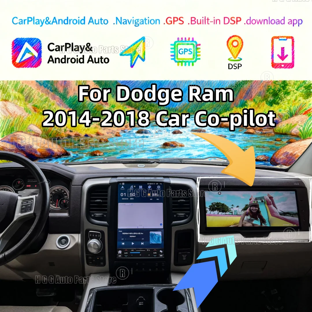 New Upgrade For Dodge Ram 2014-2018 Car Copilot Screen with Android Auto Headunit Monitor Carplay Passenger Seat Entertainment