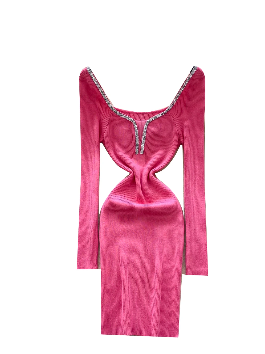 Ele gestrickter langer Sve Dr mit schwerer Verzierung, figurbetonter Rock mit hoher Taille und quadratischem Kragen für Damen, Faion Ci Commuting