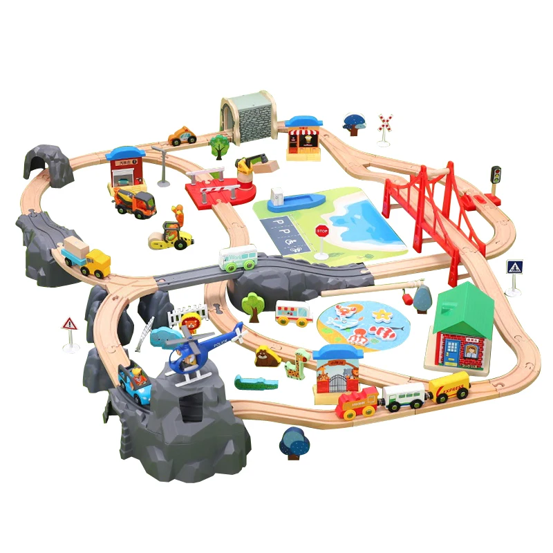 New Construction Site Dock Zoo Rail Train Set Children Educational Rail Car Toy Compatible with Wooden over three years old PD11