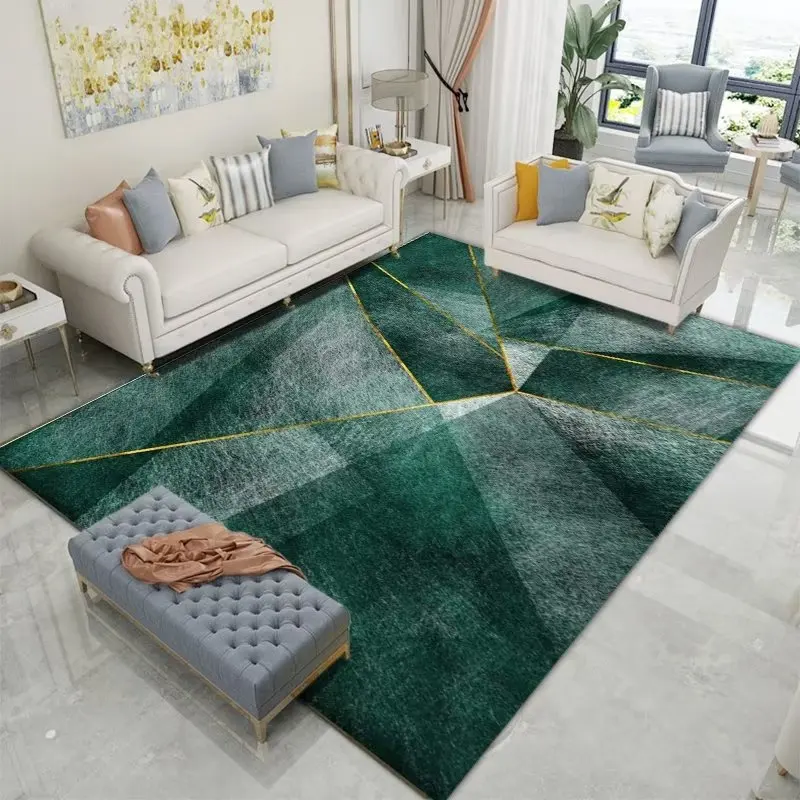Modern Style Geometric Carpet Living Room Decor Green Carpets Sofa Tea Table Side Foot Mat Bedroom Bedside Rug Non-slip Washable