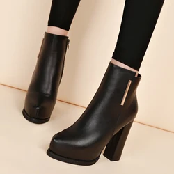 Autumn Winter Plush Boots Women British Thick Heel Waterproof Platform Thick Bottom Short Boot High Heels Lady