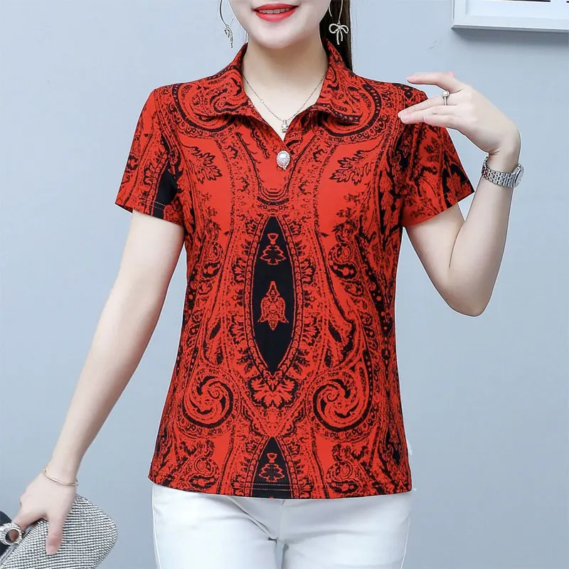 Women's Clothing Vintage Folk Printed Shirt Fashion Three-dimensional Decoration Summer Turn-down Collar Commute Straight Blouse