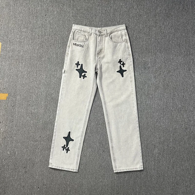 

2024fw BROKEN PLANET jeans Trousers Casual Simple Pattern Embroidery Men's And Women's All-match Pants