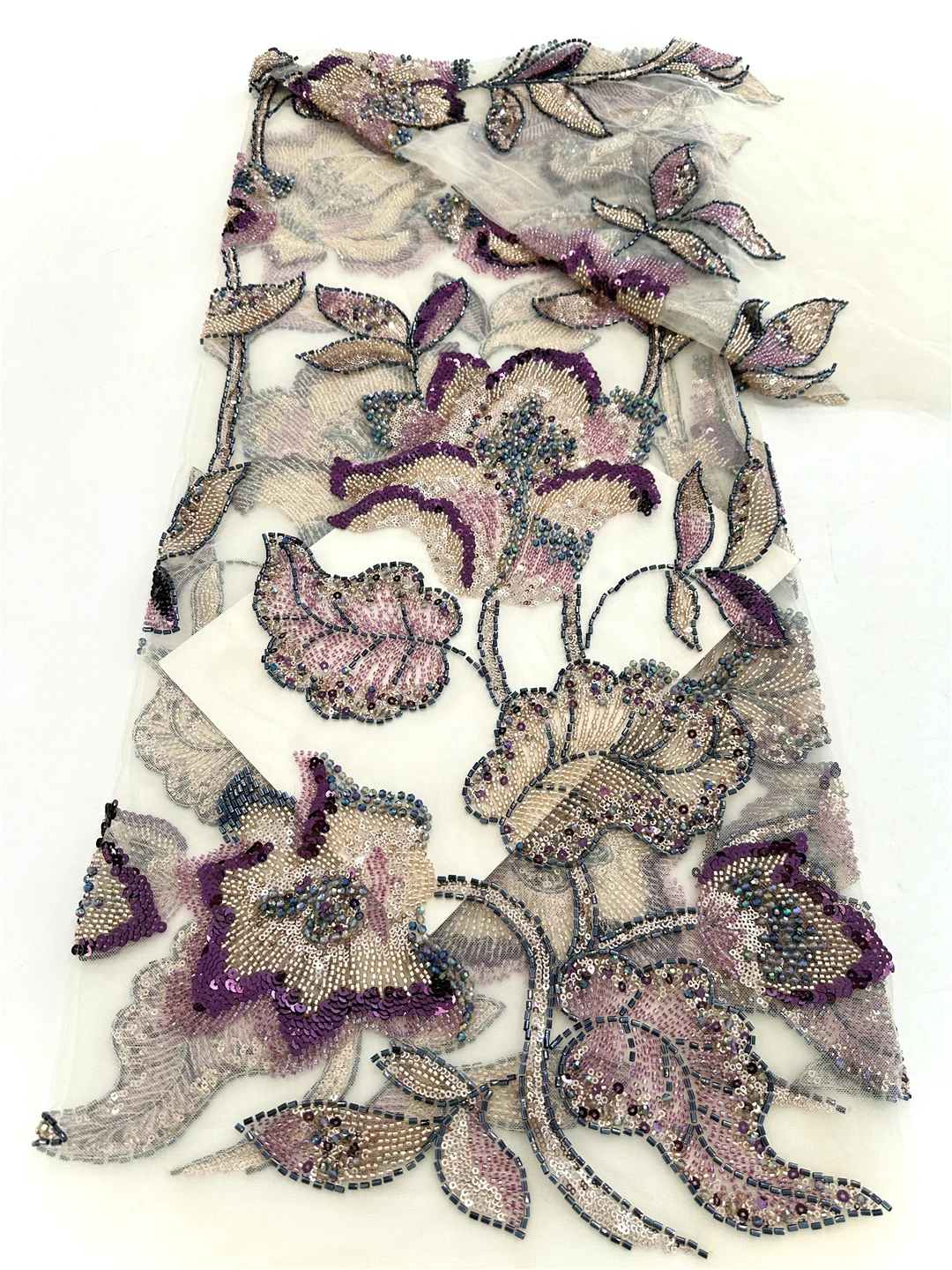 Luxury African Sequins Beaded Lace Fabric Nigerian Wedding Bridal Embroidery French Tulle for Groom Sewing