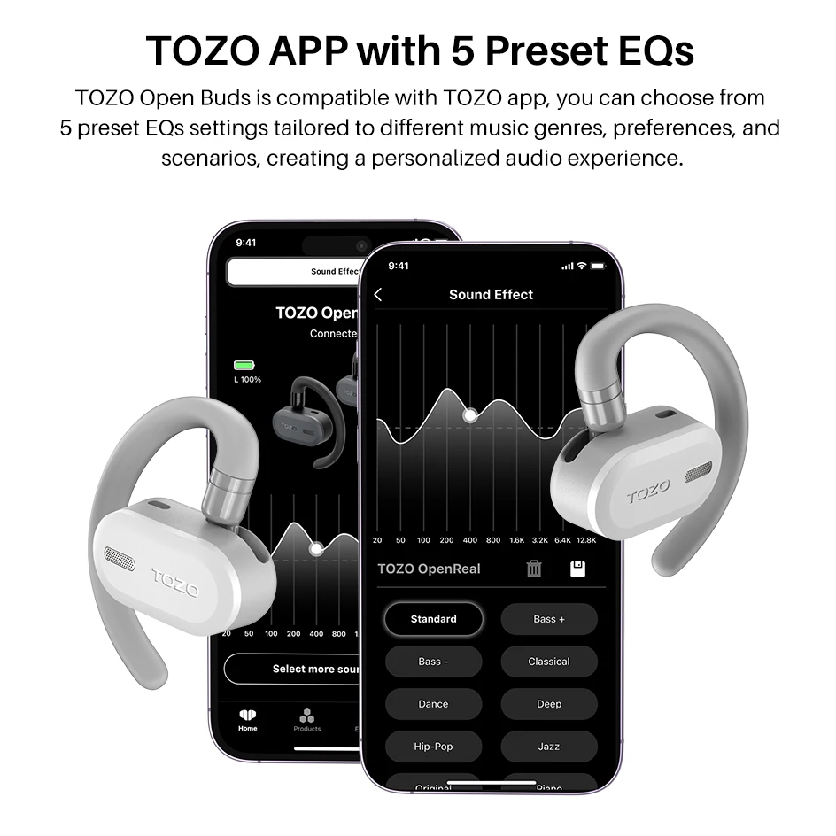 TOZO OpenBuds OWS Bluetooth 5.3 Earphones Open Ear Wireless Headphones Earbuds Crystal-Clear Calls with Mic for Driving Sport