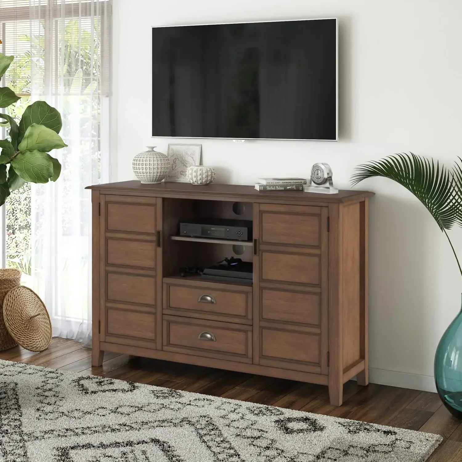 

Burlington SOLID WOOD 54 Inch Wide Transitional TV Media Stand in Rustic Natural Aged Brown for TVs up to 60 Inch