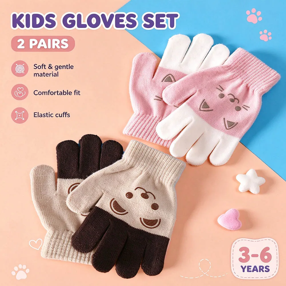 Soft Knitted Kids Gloves for Cold Weather Featuring Animal Cartoon Prints Elastic Cuff and Non-Slip Palm 10.5x7.2x3.8cm