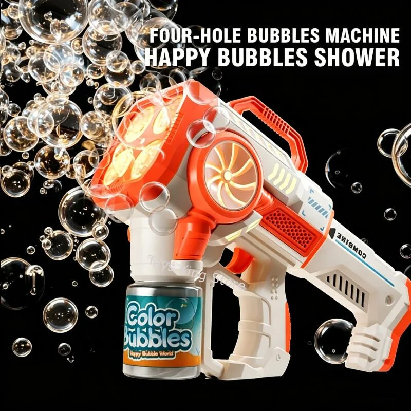 32 Holes Automatic Handheld Bubble Gun Toys For Kids Colorful Lights Soap Blowing Machine Outdoor Wedding Party Toy Games Gifts