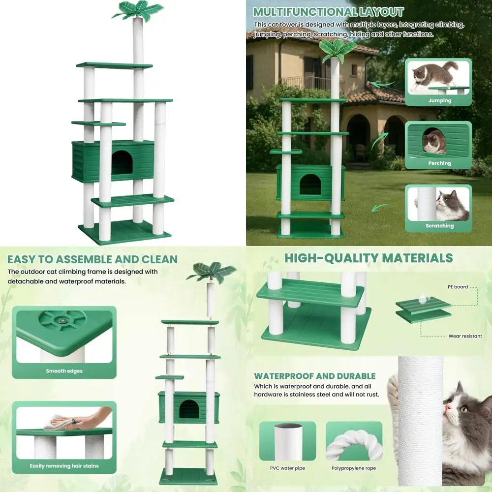 

Large Outdoor Cat Tower with Multi-Level Platforms, Weather-Resistant Cat Condo featuring PVC Board and Scratching Posts