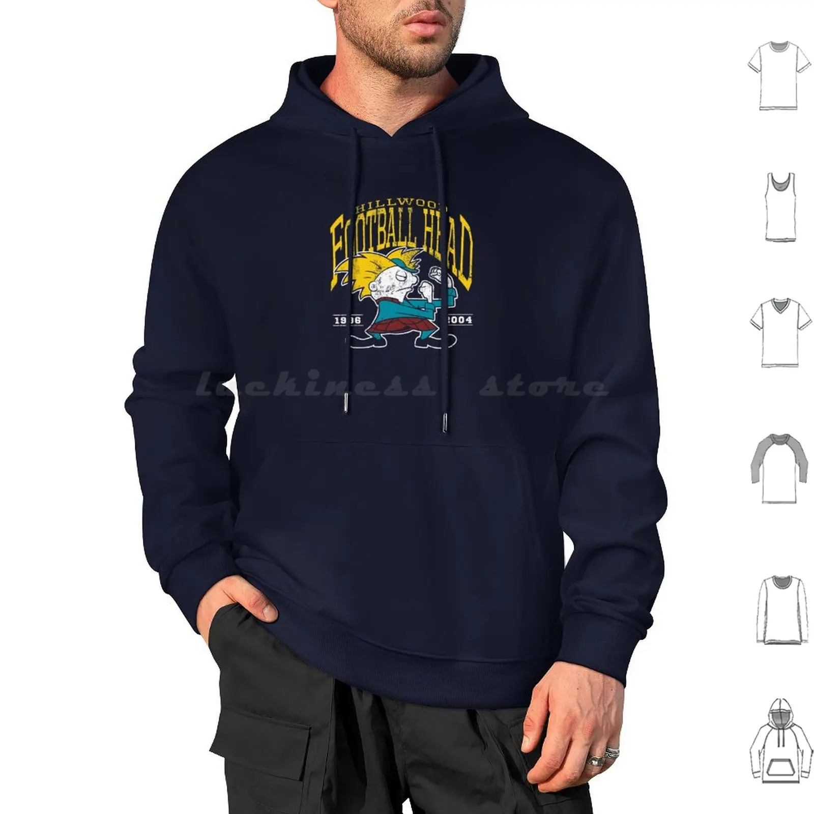Cabeza de fútbol Sudadera con capucha Algodón Manga larga Stephen Hartman Stephen Hartman Ilustración Nick Toons Dibujos animados Dibujos animados 90s Nick