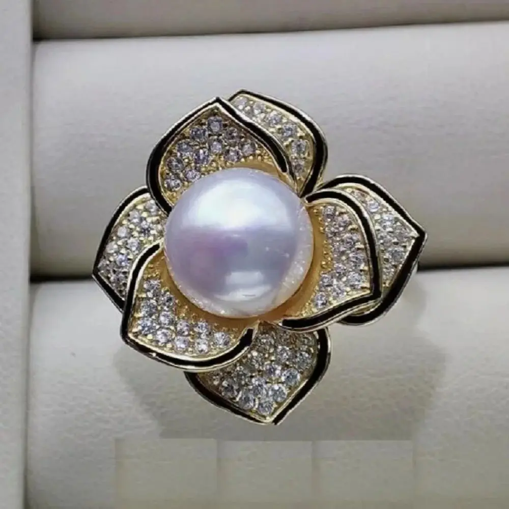 

Кольцо с белым жемчугом 10-11 мм, великолепное гигантское круглое кольцо АААА из натурального АКОЯ 925S, бесплатная доставка