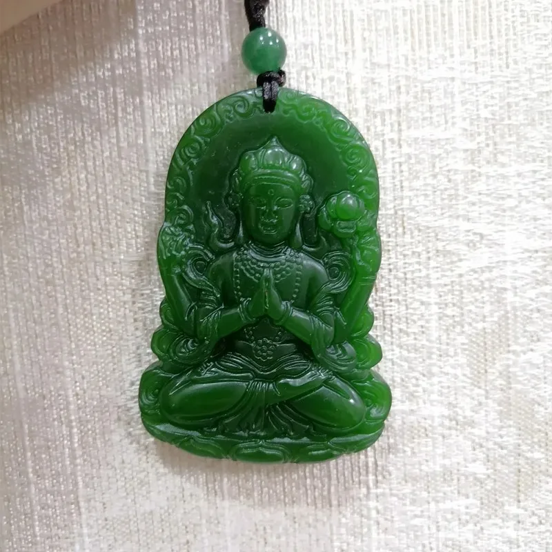 

Natural Green Hand-carved Guanyin Jade Pendant Fashion Boutique Jewelry Men and Women's Thousand-hand Guanyin Necklace Gift