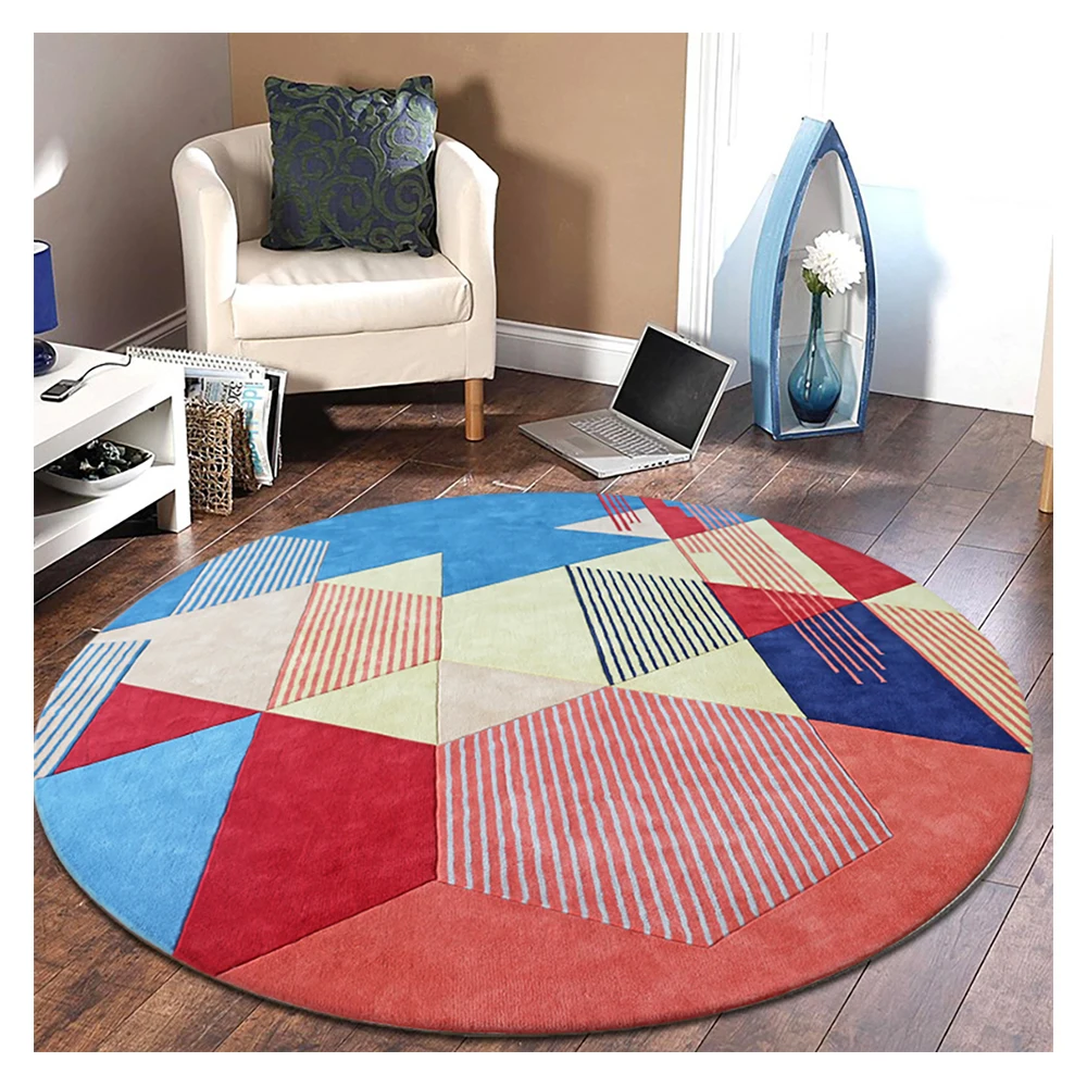 

Colorful Europe Anti Dust Handmade Children Pink Modern Centre Floor Soft Wool Silk Area Rugs Living Room Round Carpet