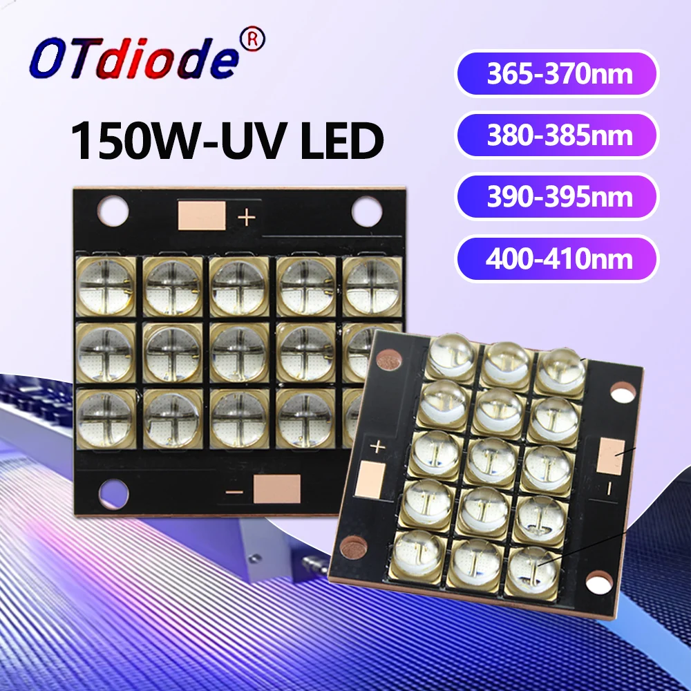 

УФ-светодиодные лампы 150W 300W 450W, фиолетовые УФ-чипы 365нм 385нм 395нм 405нм 410нм, модуль COB на медной печатной плате для 3D-принтеров и DIY-проектов