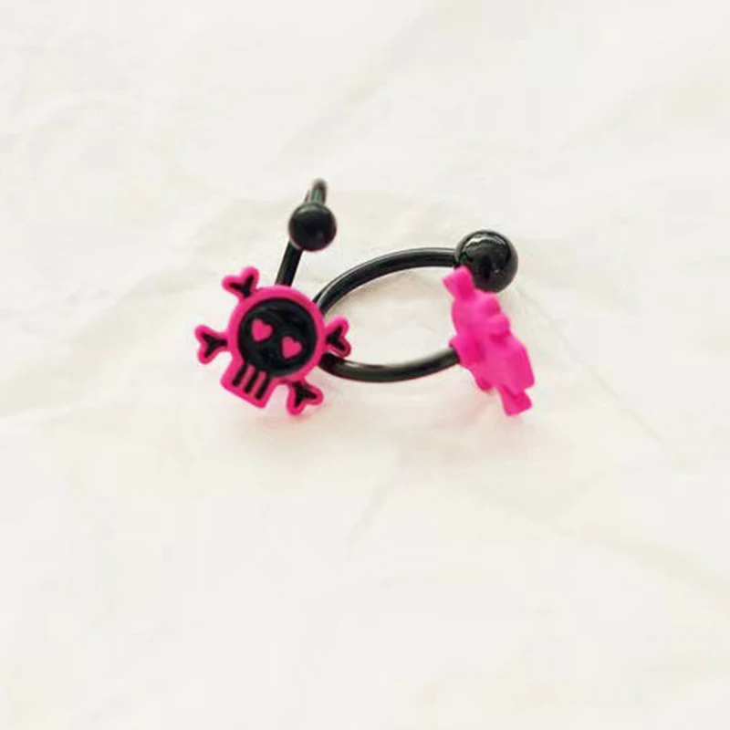 1 قطعة Y2K الوردي الجمجمة الفولاذ المقاوم للصدأ C شكل الشفاه الدائري أسود اللون Labret ثقب الحلو فتاة باردة الغضروف الجسم الحلي الهدايا