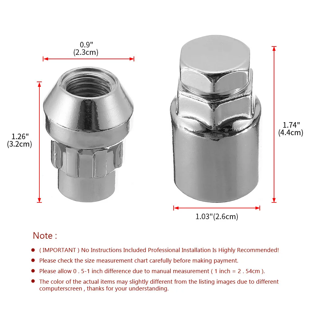 Anti Theft Car Wheel Lock Nuts 60 Degree Tapered Security Bolts with Key Racing Lug Nuts Replacement Parts M12x1.25 M12x1.5