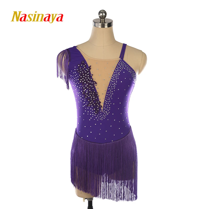 Nasinaya Women's Figure Skating Competition Training Suit V-neck Black Tassel Rhythmic Gymnastics Dress for Children