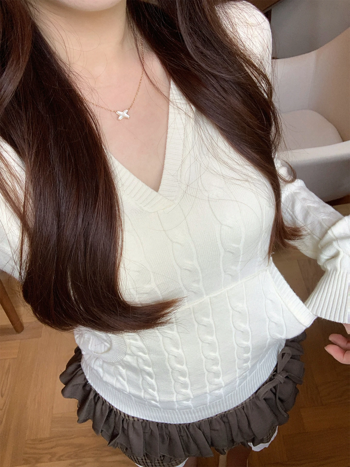 

Повседневный длинный вязаный свитер с V-образным вырезом для женщин, облегающий, с эффектом утепления, для ношения под одеждой, для девочек-подростков