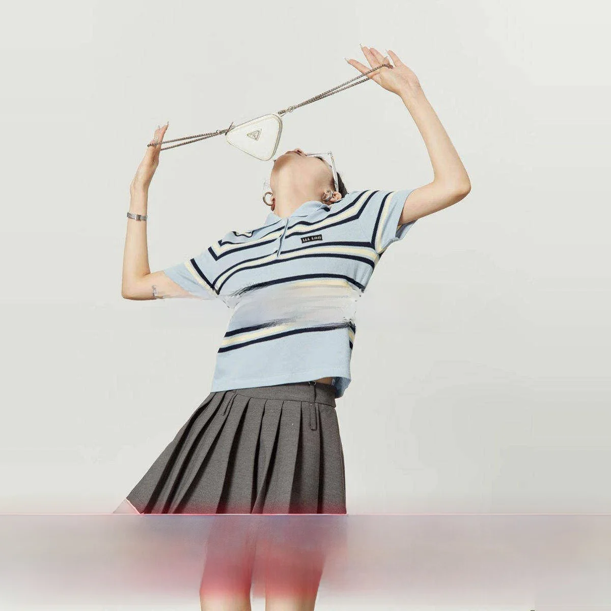 

Blue Striped ort Sve Women's Knitted Loose Slimming irt Top Summer New Arrival Tia Exclusive Comfortable Fit