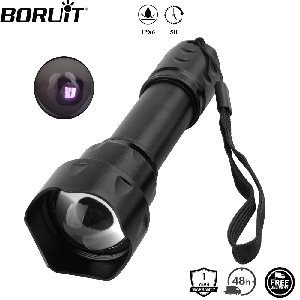 BORUiT T20 Latarka Taktyczna LED z Podczerwienią IR 850nm do Widzenia w Nocy, Zoom, Wodoodporność IPX6, Zasilana Baterią 18650, Latarnia Myśliwska