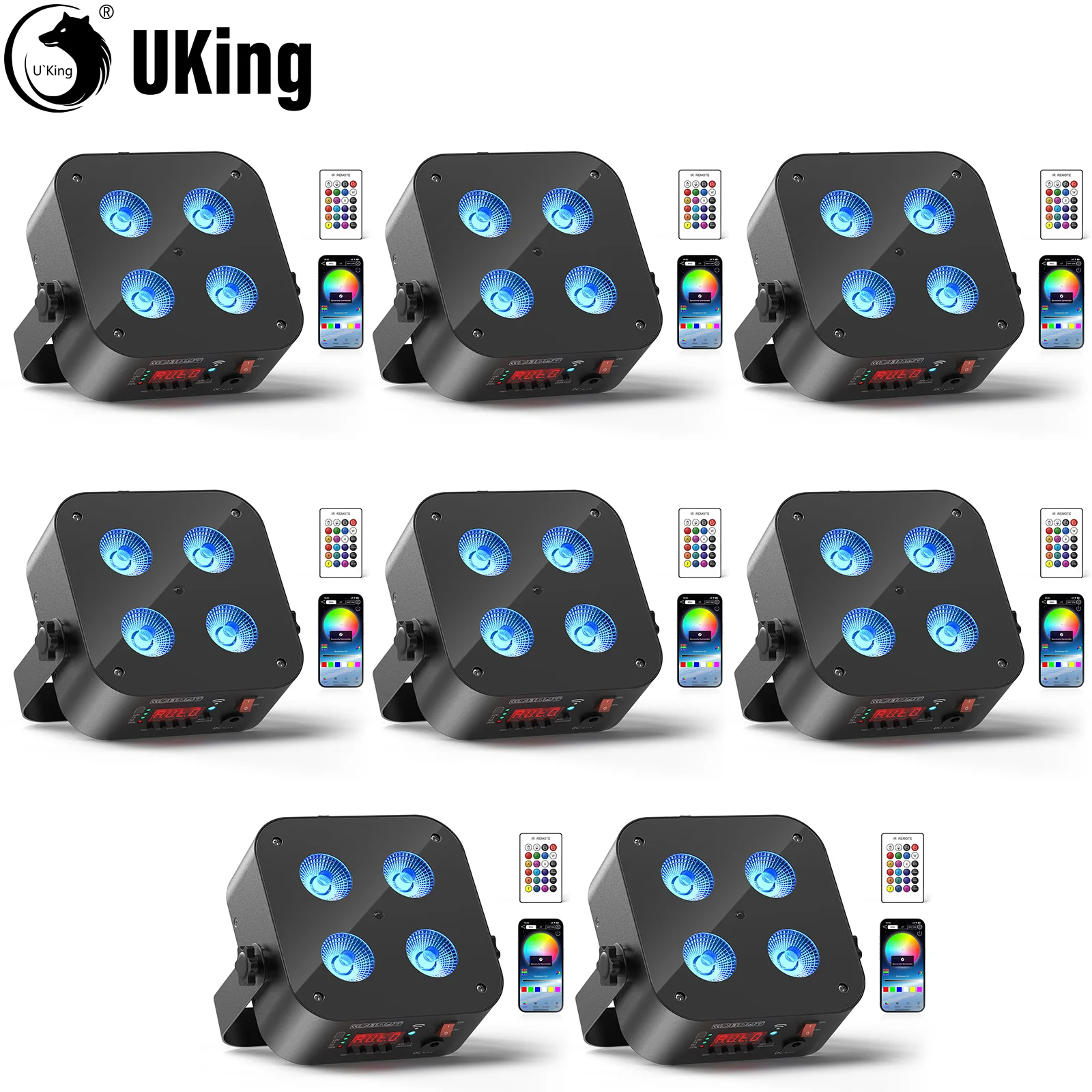 

U'King 8Pcs Mini Battery Powered Rechargeable Par Light 4X18W RGBWA UV Stage Light DMX512 LED Uplight For Festival Party Wedding