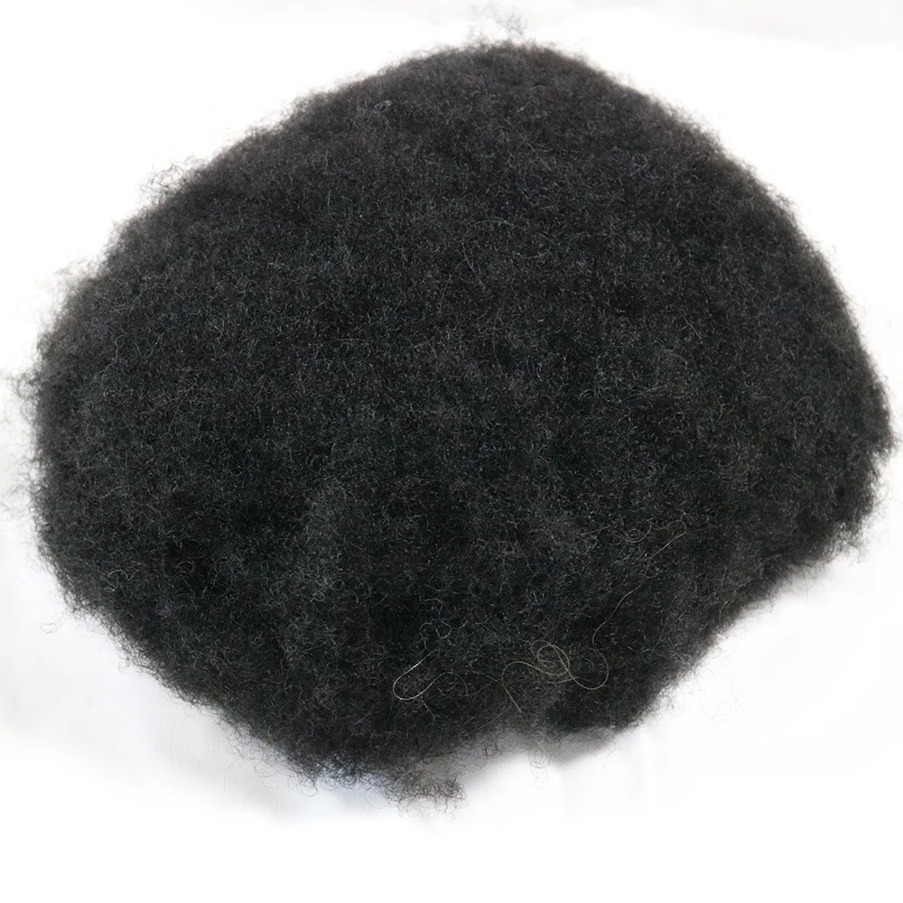 4mm 6mm Afro Culry Schwarz Männer Haut PU Basis Haar Ersatz Langlebig Dünne Haut Injiziert Pu Männer Toupet indisches Remy 100% Echthaar