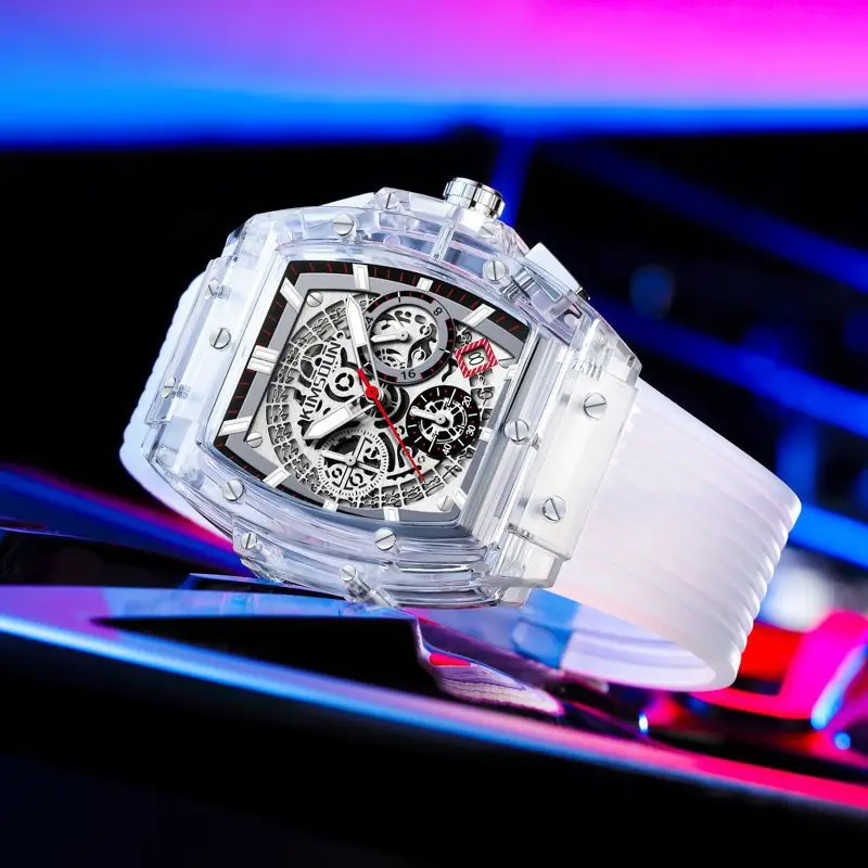 UTHAI CQ224 Orologio da uomo alla moda impermeabile a forma di botte di vino orologio al quarzo trasparente orologio casual orologi da regalo per uomo