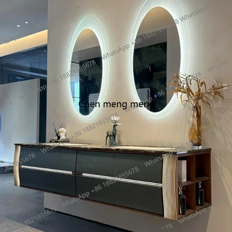 Villa high-end natural luxury stone custom bathroom hand washbasin pool solid wood bathroom cabinet combination modern washstand