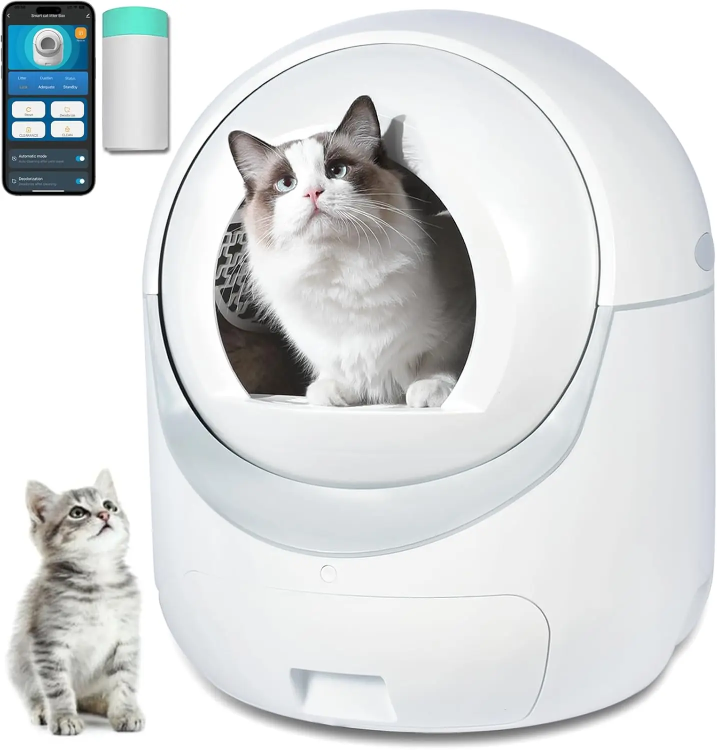 

with APP Control 2.0 Smart Odor Removal Automatic Cat Litter Box Safety Protection Health Monitor for Multiple Cats