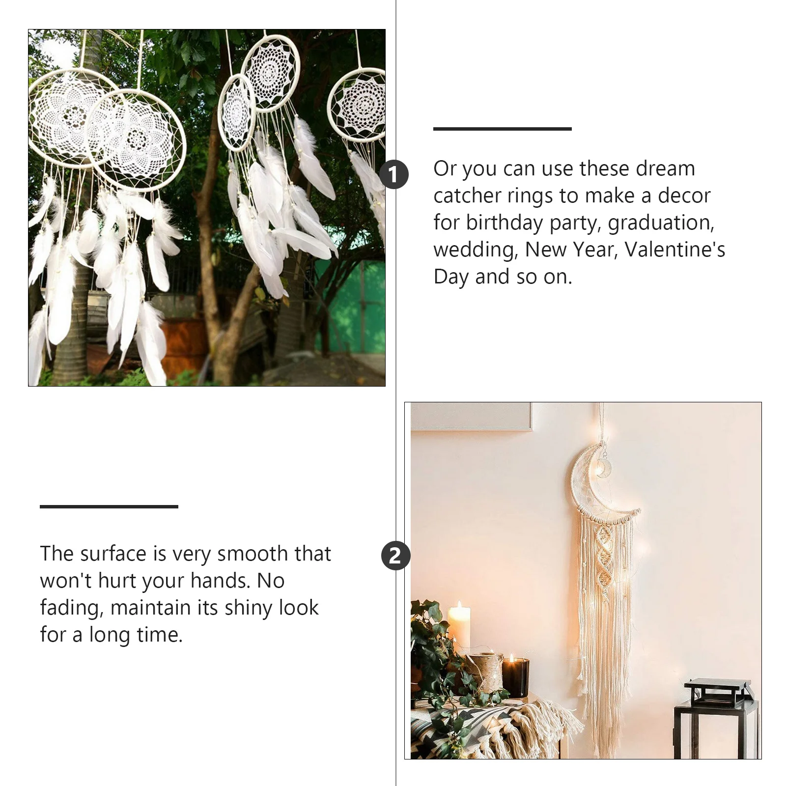 

4Pcs Iron Dream Catcher Rings Reusable Smooth Metal Frame DIY Macrame Accessories for Birthday Wedding Valentine Christmas