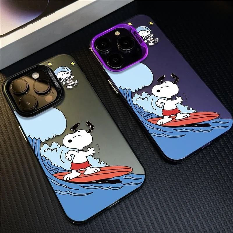 

SNOOPY Surfing Surfboard Phone Case for iPhone 16 15 14 13 12 11 17 Pro Max Plus mini Air Ins Snoopys Charlie Brown Lucy Cover