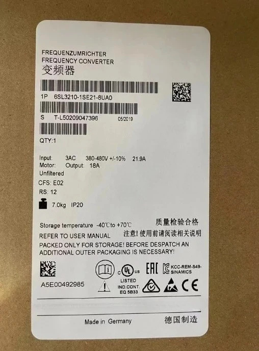 

Совершенно новый 6SL3210-1SE21-8UA0, функция инвертора хорошо отправлена быстро 6SL3210 1SE21 8UA0 Быстрая доставка