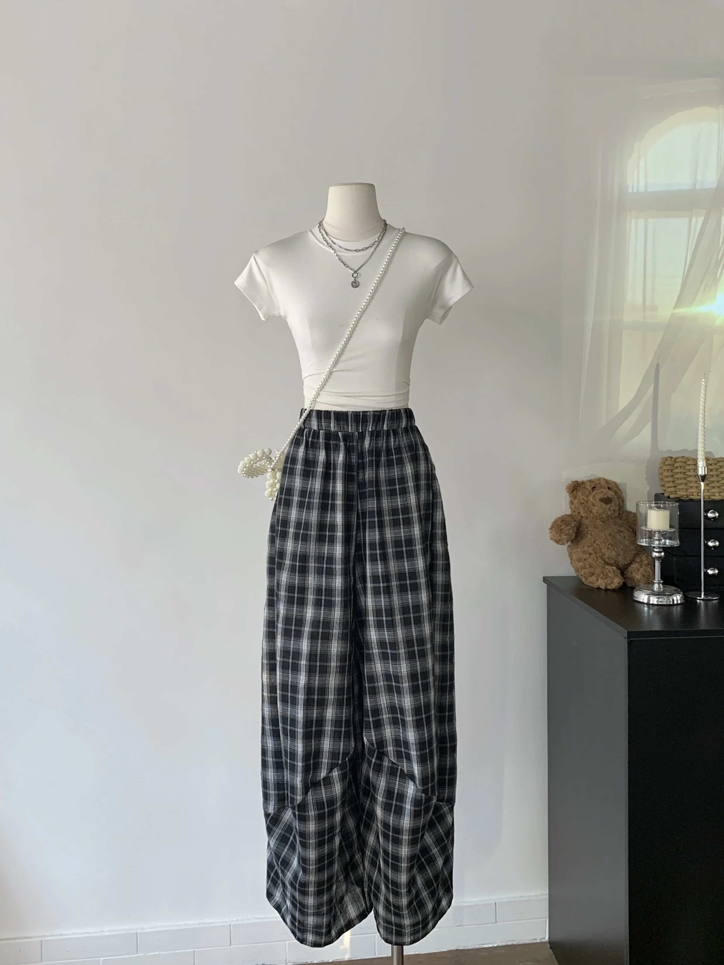 Women Dark Academia Harajuku Fashion Gothic 2000s Aesthetic Plaid Pants Elastic Waist Pantalones Long Trousers Trashy Y2k Baggy