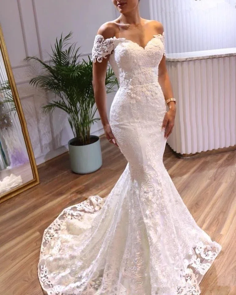 Off The Shoulder Sexy Mermaid Wedding Dresses Sweetheart Lace Appliques Tulle Formal Bridal Gowns Suknia Slubna Vestido De Novia