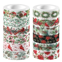12 Rolls Red Flower and Bird Pattern  Masking Washi Tape Party Handbook Label Sticker for Scrapbooking Diary Journal