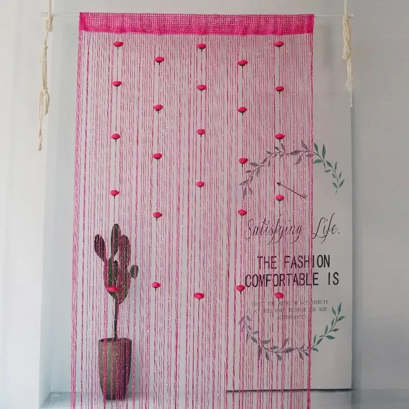25Flowers W100cm*H200cm Door String Curtain Rose Flower Window Thread Hanging Valance Divider Decor for Party Bedroom Wedding