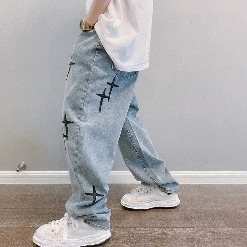New Fashion Loose Wide Leg Pants Streetwear Baggy Men Jeans Spring Autumn Men Korean Straight Male Brand Clothing Streetwear