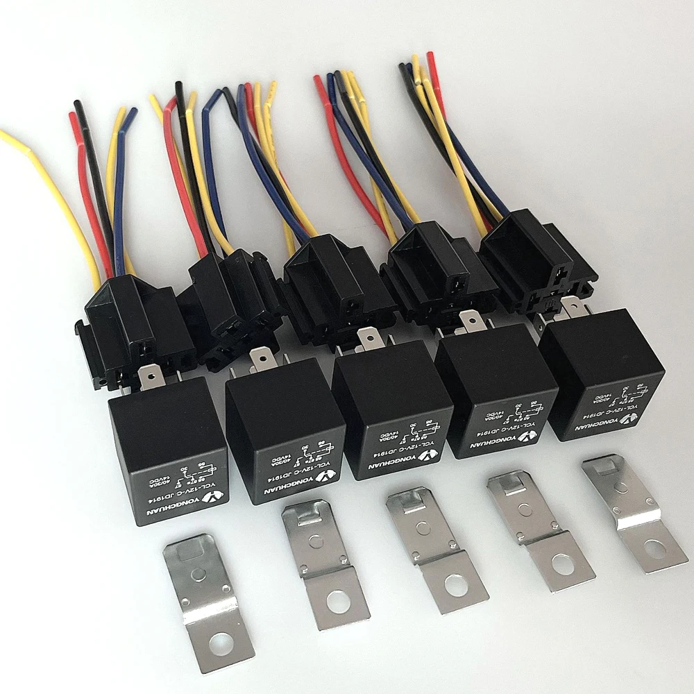 

5Set DC 12V 12 Volt 40A AMP Relay YCL-12V-C JD1914 5 Pin 5 Wire Automotive Socket For Car Truck