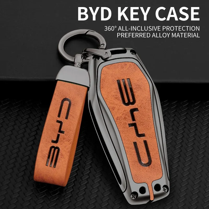 Metal & leather car key cover case shell protector for BYD Han EV Tang DM Qin plus song Pro Max yuan dolphin E2 Atto 3 accessori