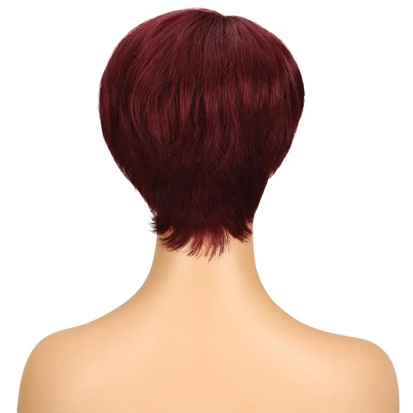Short Red Wig Colored Human Hair Wigs Short Pixie Cut Wig Human Hair 99j Dark Red Human Hair Wigs with Bangs Full Machine Wigs