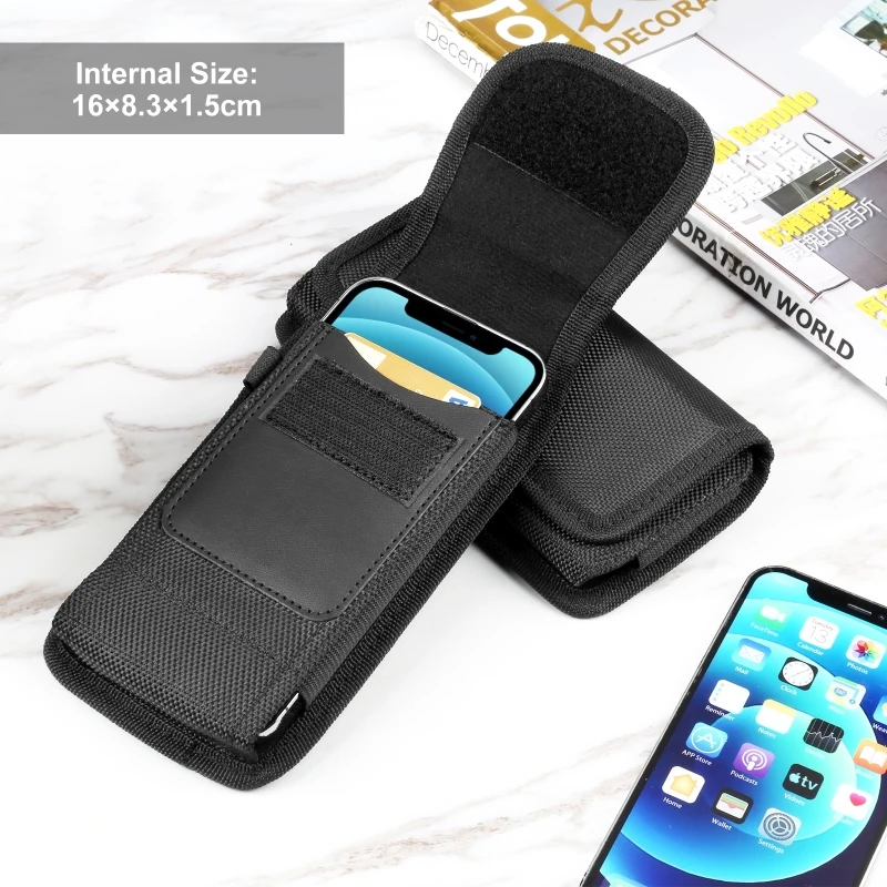 HAWEEL Phone Waist Bag Nylon Cloth Belt Clip Vertical Carrying Pouch with Card Slot Universal Men Business Style Phone Cover