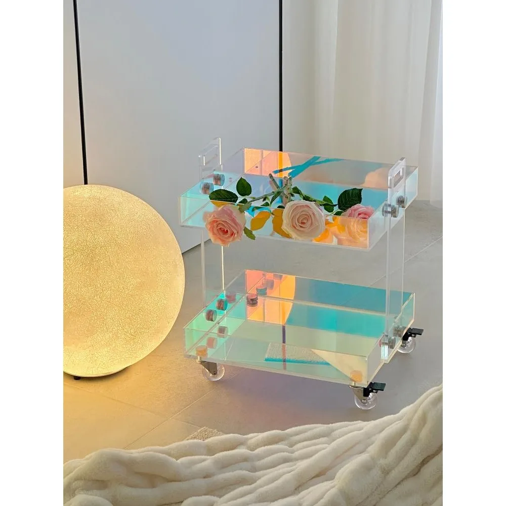 Acrylic small cart, movable cosmetics storage rack, bedside table in several bedrooms