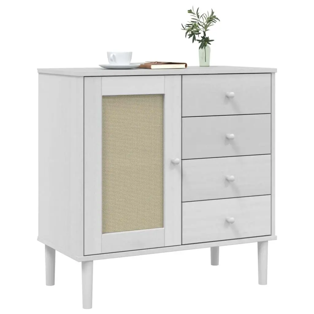 White Rattan Look Sideboard SENJA – Solid Pine, 31.5x15.7x31.5 inches, Stylish Storage Solution