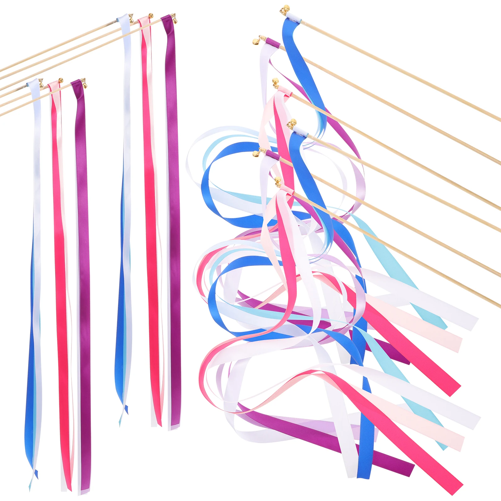 

30pcs Fairy Wand Ribbon Sticks Mixed Color Wedding Favors Bells for Ceremony Stage Class Activities