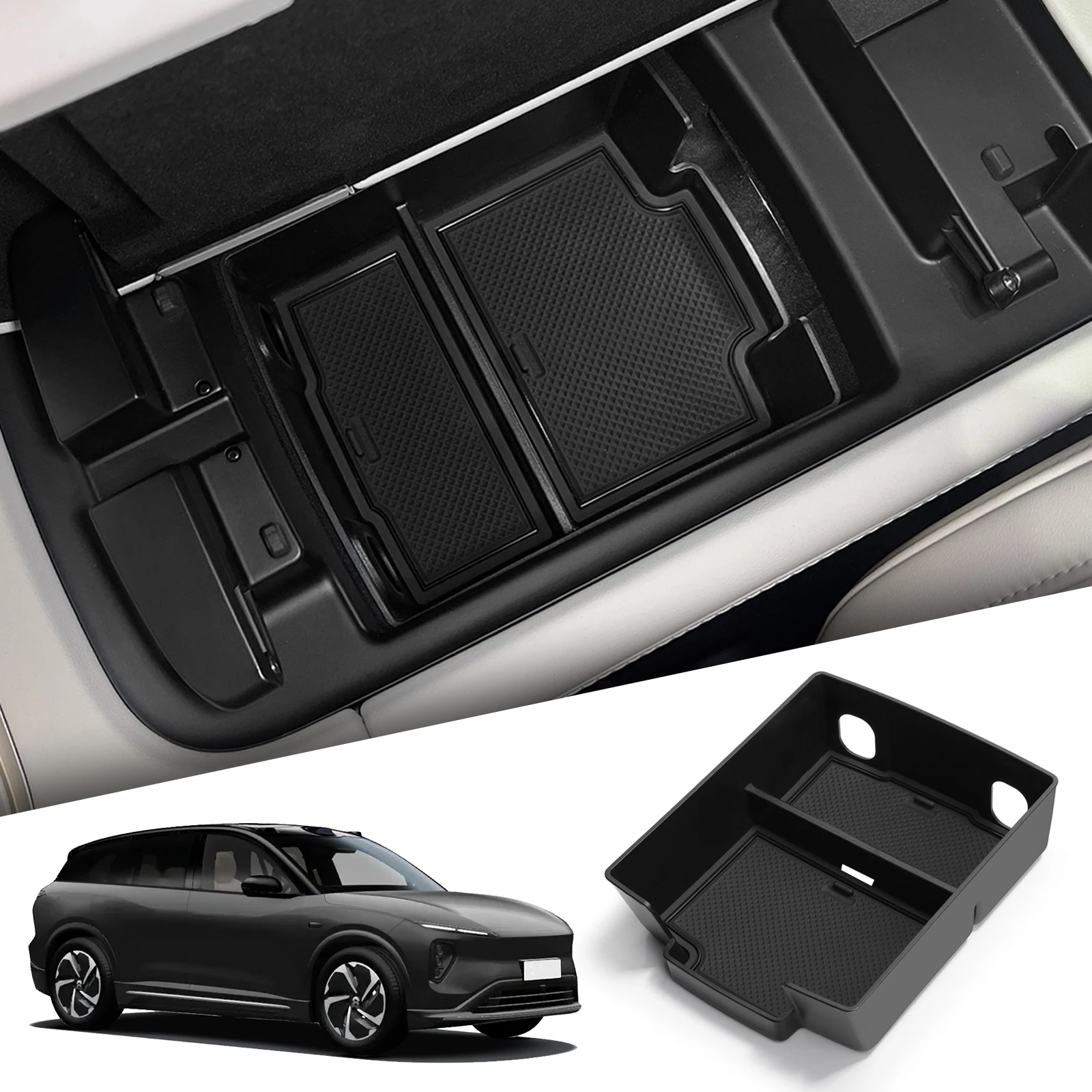 SMABEE Center Console Armrest Storage Box for NIO EL6 2023 2024 Car Central Tray Organizer Accessories Tidying Black ABS+PVC