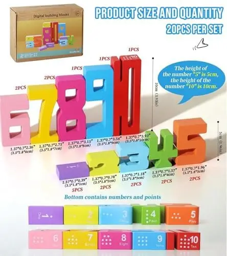 Montessori Wooden Number Blocks 1-10, Educational Stacking & Counting Toys for Early Math Learning - STEM Gift for Kids 3-8