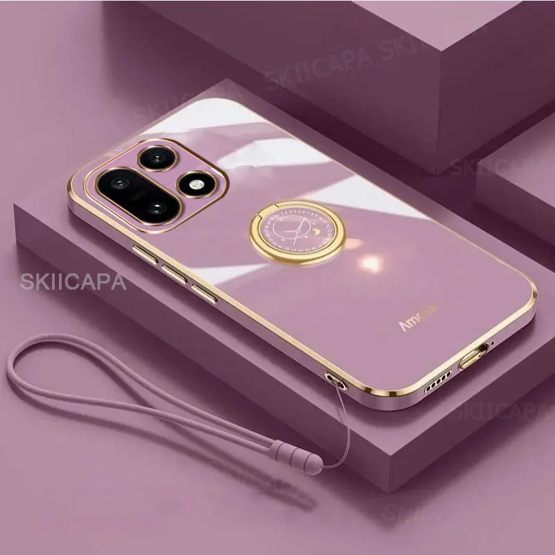 For Oneplus 15 Plating Case Ring Holder Lanyard Silicone Phone Cases for Oneplus 13S 13T 13R 12 11 Ace 5 Nord CE5 Soft Cover