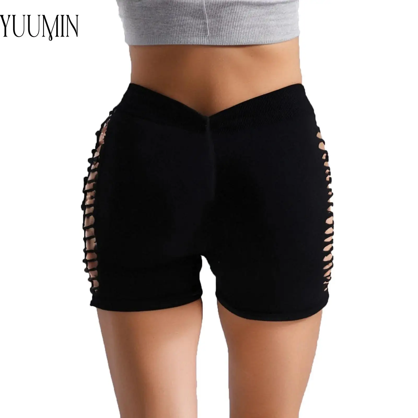 

Women's Stretchy Hollow Out Sides Ruched Back Athletic Shorts High Waist Stretchy Shorts for Sports Workout Yoga Running Jogging