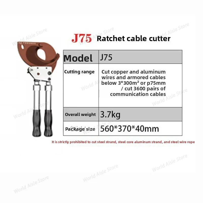 Ratchet Cable Shears J75, Telescopic Anti-slip Manual Copper-aluminum Armored Cable Shears, Are Specially Designed for Cables
