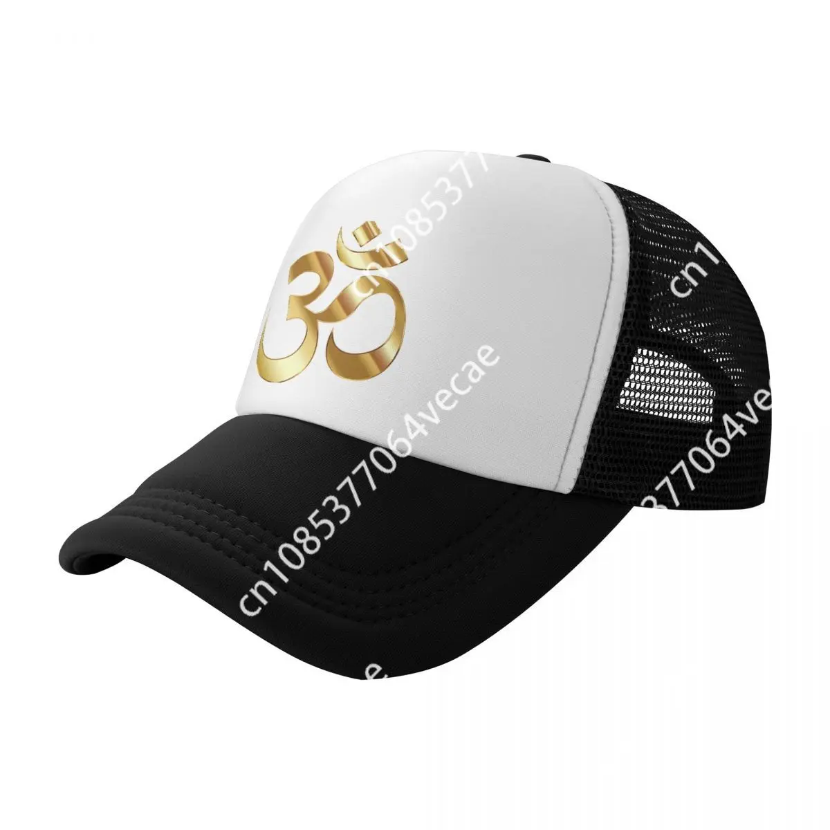 Gold Om Logo Trucker Hat for Men Women Adjustable Unisex Mandala Yoga Spiritual Meditation Baseball Cap Summer Snapback Caps